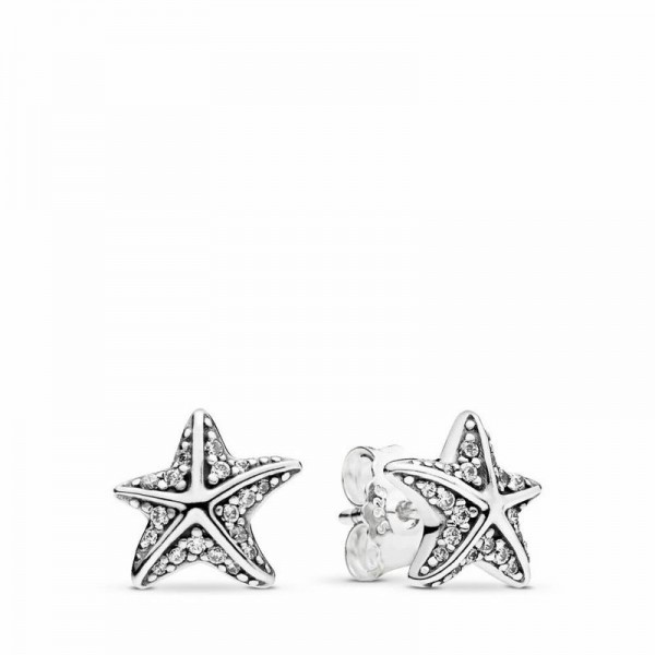 Pandora Jewelry Tropical Starfish Stud Earrings Sale,Sterling Silver,Clear CZ