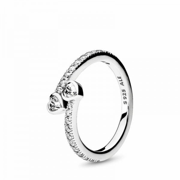 Pandora Jewelry Two Sparkling Hearts Ring Sale,Sterling Silver,Clear CZ