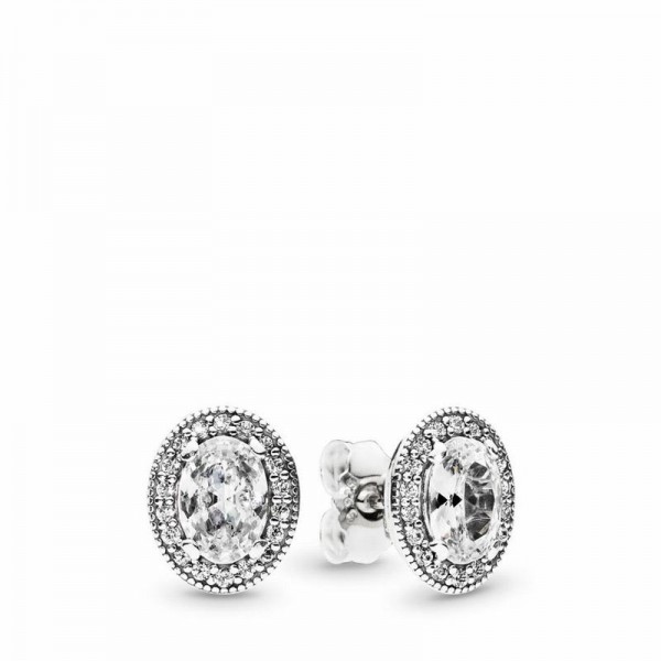 Pandora Jewelry Vintage Elegance Stud Earrings Sale,Sterling Silver,Clear CZ