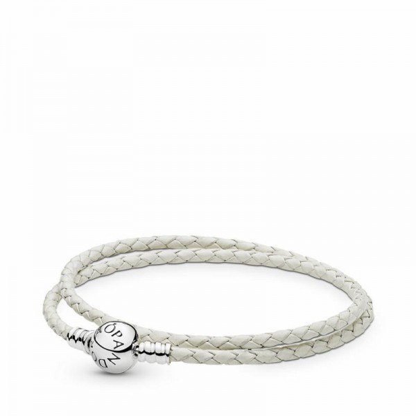 Pandora Jewelry white Braided Double-Leather Charm Bracelet Sale,Sterling Silver