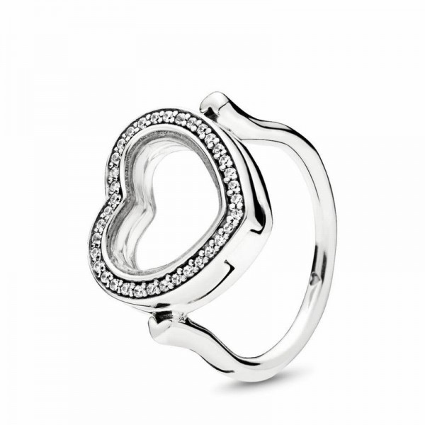 Sparkling Pandora Jewelry Floating Heart Locket Ring Sale,Sterling Silver,Clear CZ