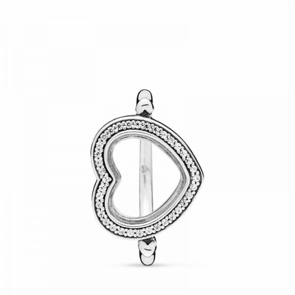 Sparkling Pandora Jewelry Floating Heart Locket Ring Sale,Sterling Silver,Clear CZ